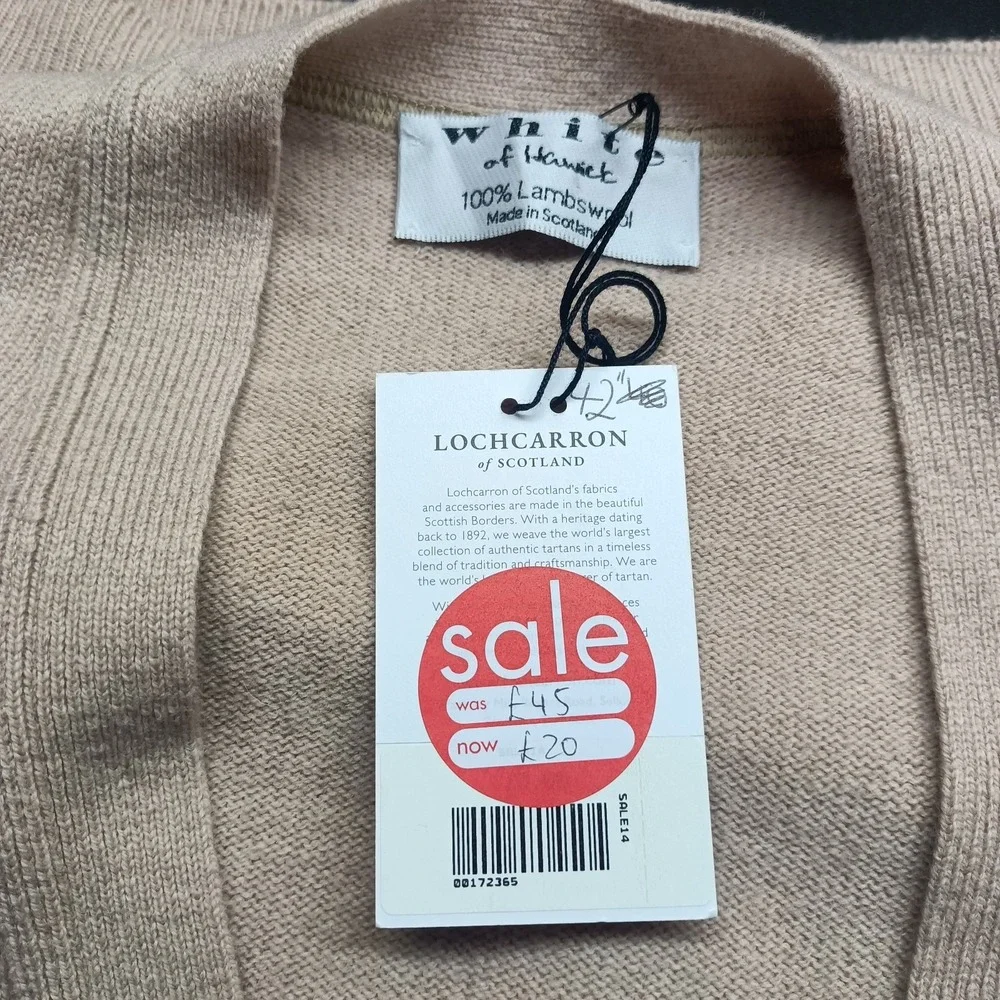 NWT White Of Hawick Men's Size 42 Beige 100% Lambswool 5 Button Vest‎ Scotland